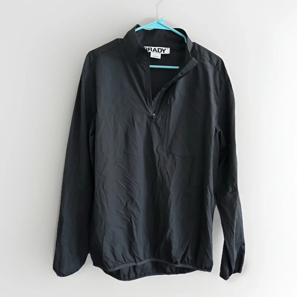 BRADY‎ BRAND Jacket Mens Large Zero Weight Train Half Zip Pullover Black Onyx
